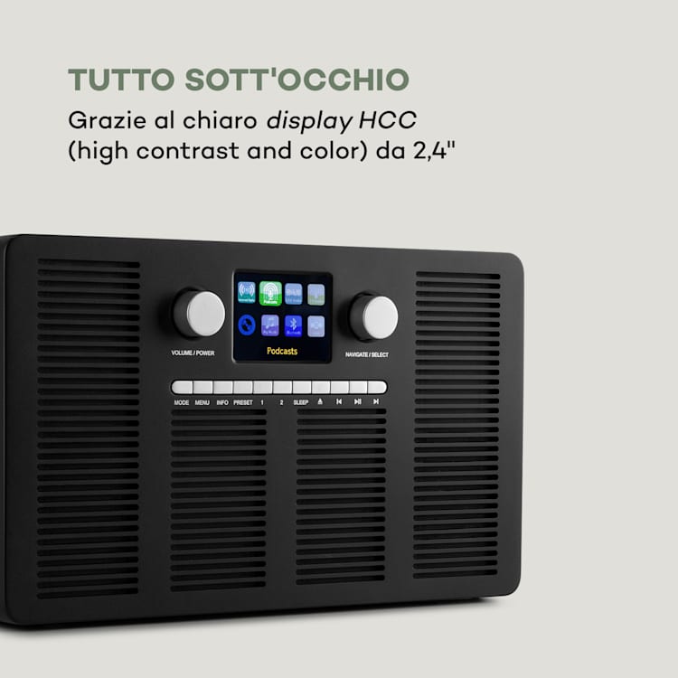 Vertico, Web Radio con Lettore CD, IR/DAB+/FM BT, Display HCC da 2,4" Nero