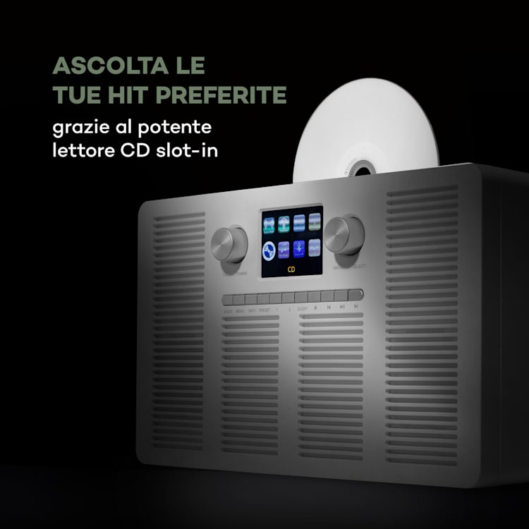 Vertico, Web Radio con Lettore CD, IR/DAB+/FM BT, Display HCC da 2,4" Bianco
