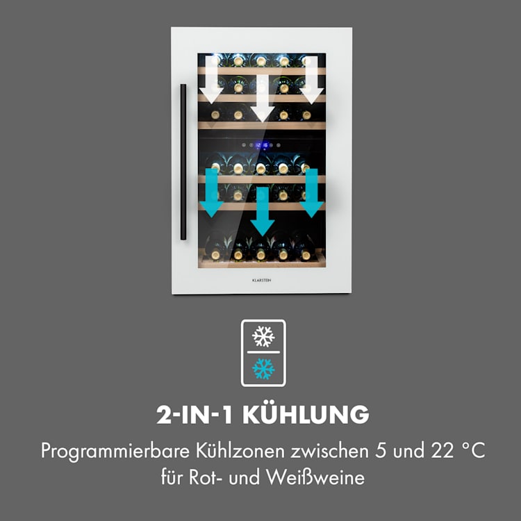 Vinsider 41D Built-In Duo Quartz Edition Weinkühlschrank Einbaugerät 41 Flaschen | 2 Kühlzonen | Weiß