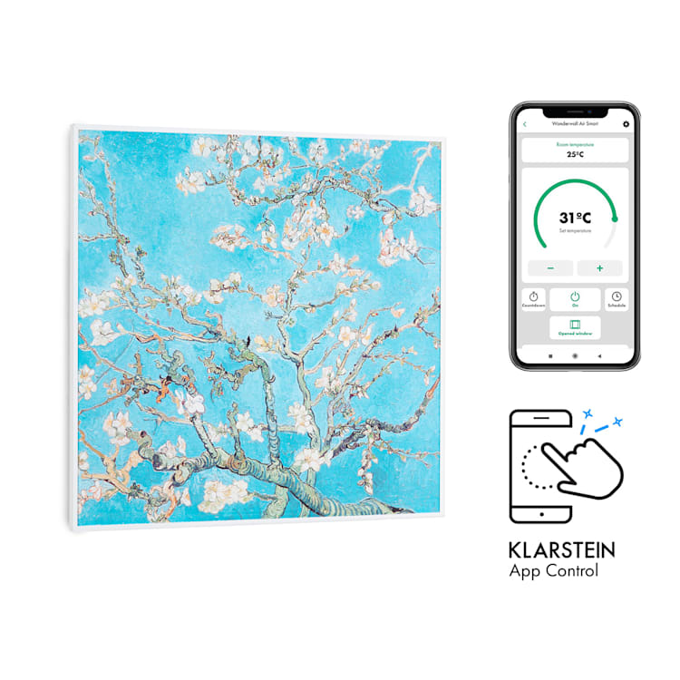 Wonderwall Air Art Smart Infrarotheizung 60x60cm 350W Wandinstallation App-Steuerung Mandelblüten
