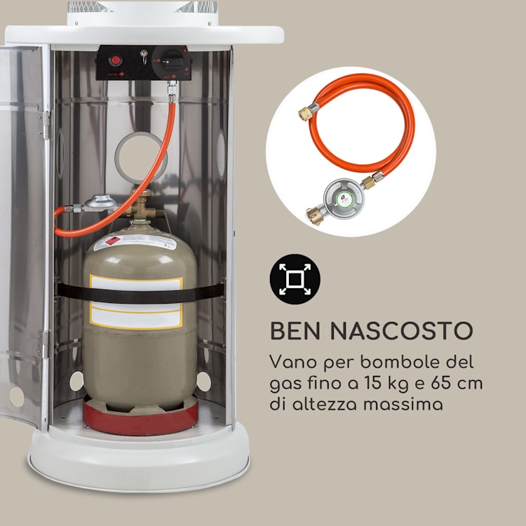 Goldflame Style, radiatore da terrazzo, 11,2 kW, visione a 360°, portatile, argento Bianco / Argento metallizzato