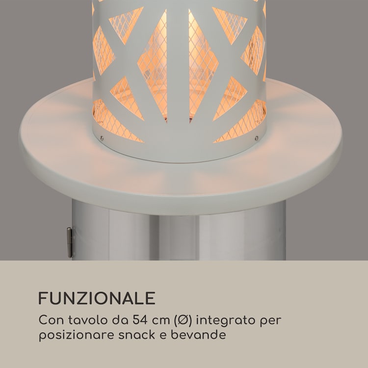 Goldflame Style, radiatore da terrazzo, 11,2 kW, visione a 360°, portatile, argento Bianco / Argento metallizzato