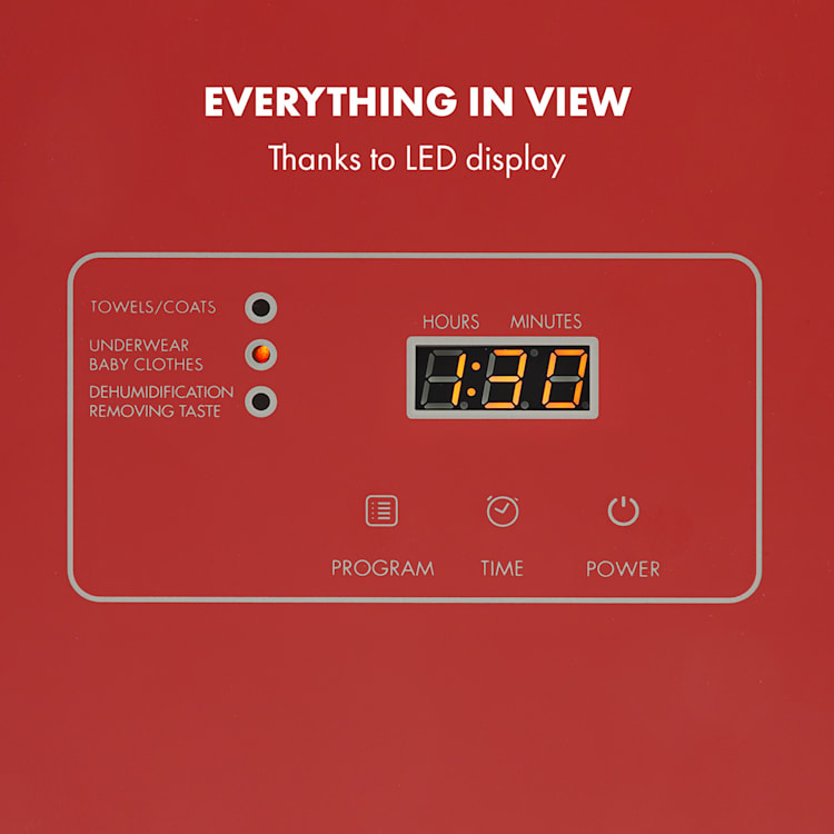 Zap Dry, suszarka na pranie, 820 W, 50 l, dotykowy panel sterowania, wyświetlacz LED, czerwona Czerwony