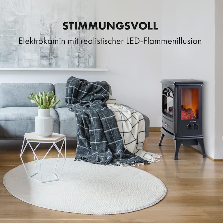 Leoben Elektrischer Kamin 900 / 1800 W Thermostat PanoramaView Schwarz
