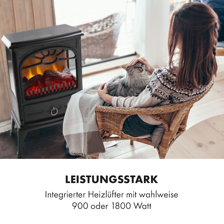 Leoben Elektrischer Kamin 900 / 1800 W Thermostat PanoramaView Schwarz