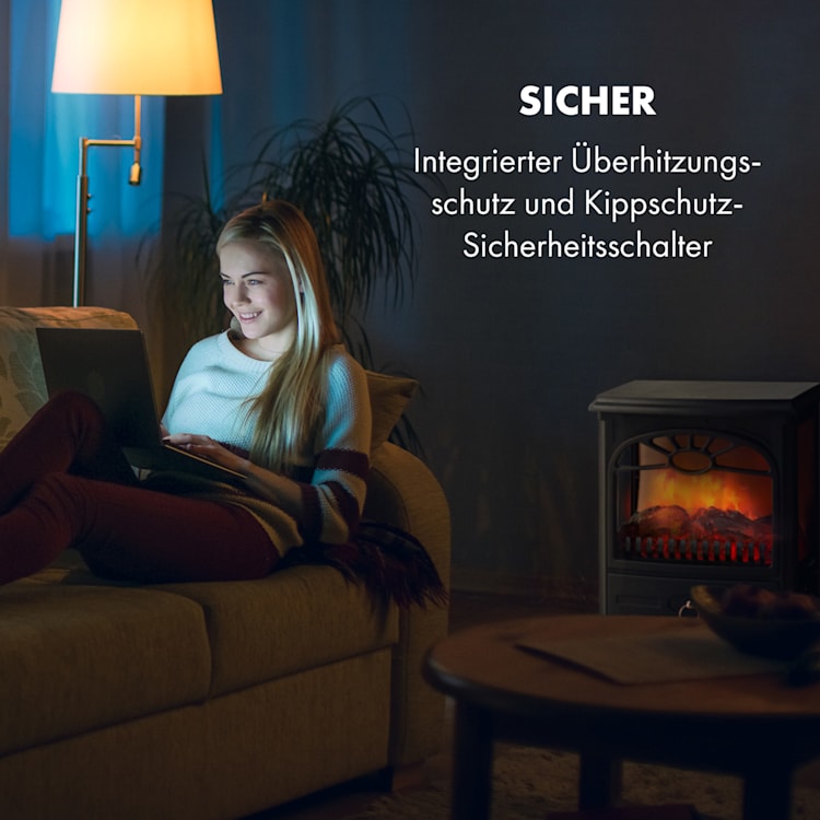 Leoben Elektrischer Kamin 900 / 1800 W Thermostat PanoramaView Schwarz