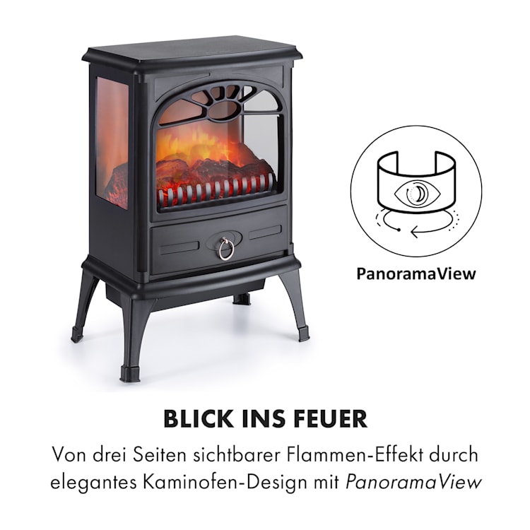 Leoben Elektrischer Kamin 900 / 1800 W Thermostat PanoramaView Schwarz