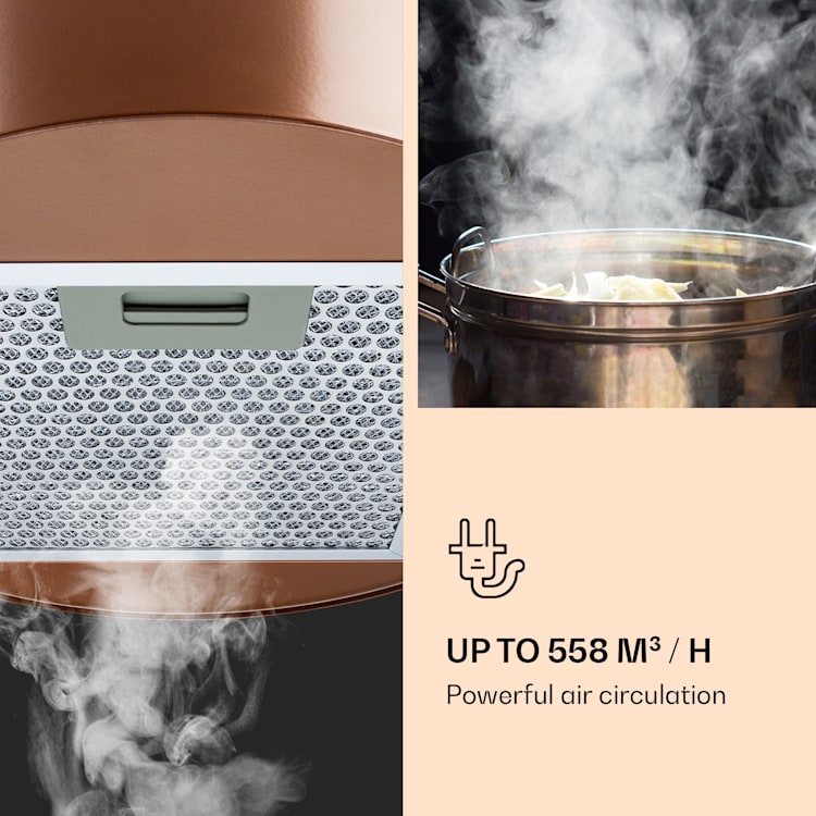 Barett island hood Ø35cm recirculation 558 m³/h LED activated charcoal filter Copper