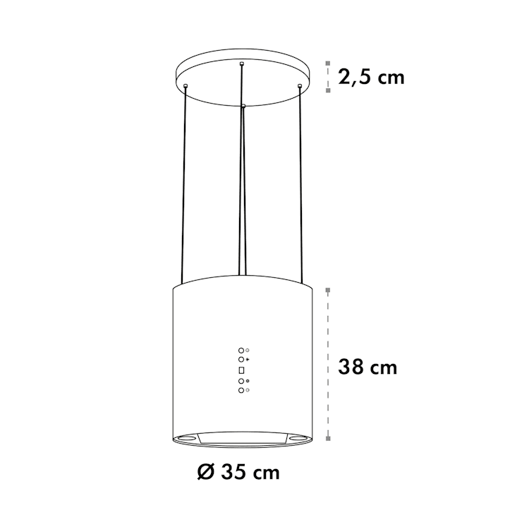 Barett, hotă suspendată, Ø 38 cm, recirculare a aerului 560 m³ / h, LED, cupru Cupru metalic