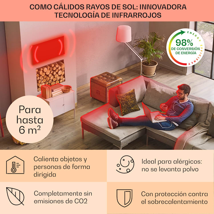 Klarstein Wonderwall Air Infinite Panel calefactor infrarrojo 60x50cm 300W Pared Mando a distancia Blanco 60 x 50 cm / 300 W