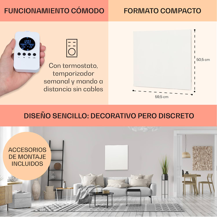 Klarstein Wonderwall Air Infinite Panel calefactor infrarrojo 60x50cm 300W Pared Mando a distancia Blanco 60 x 50 cm / 300 W