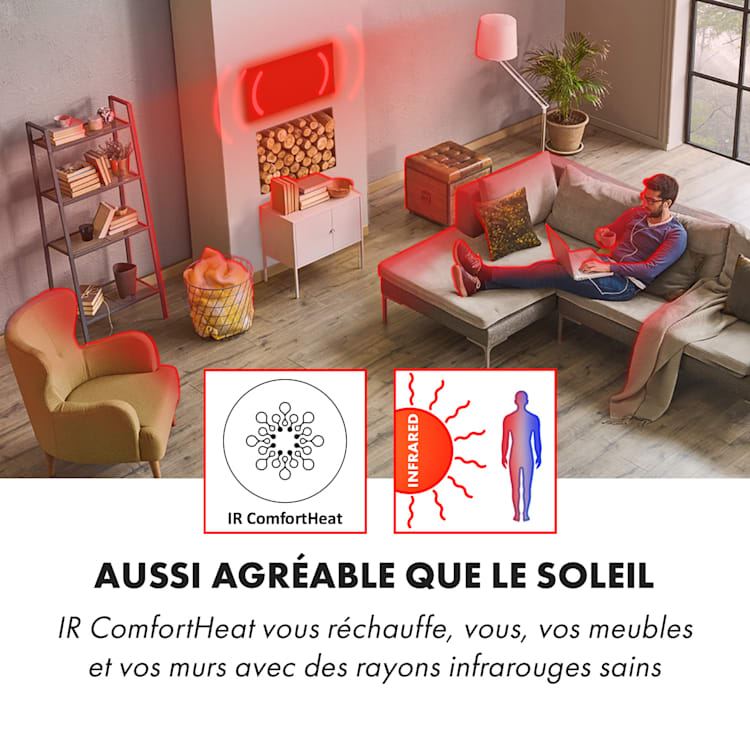 Klarstein Wonderwall Air Infinite radiateur infrarouge 60x50 cm 300 W mural FB blanc 60 x 50 cm / 300 watts