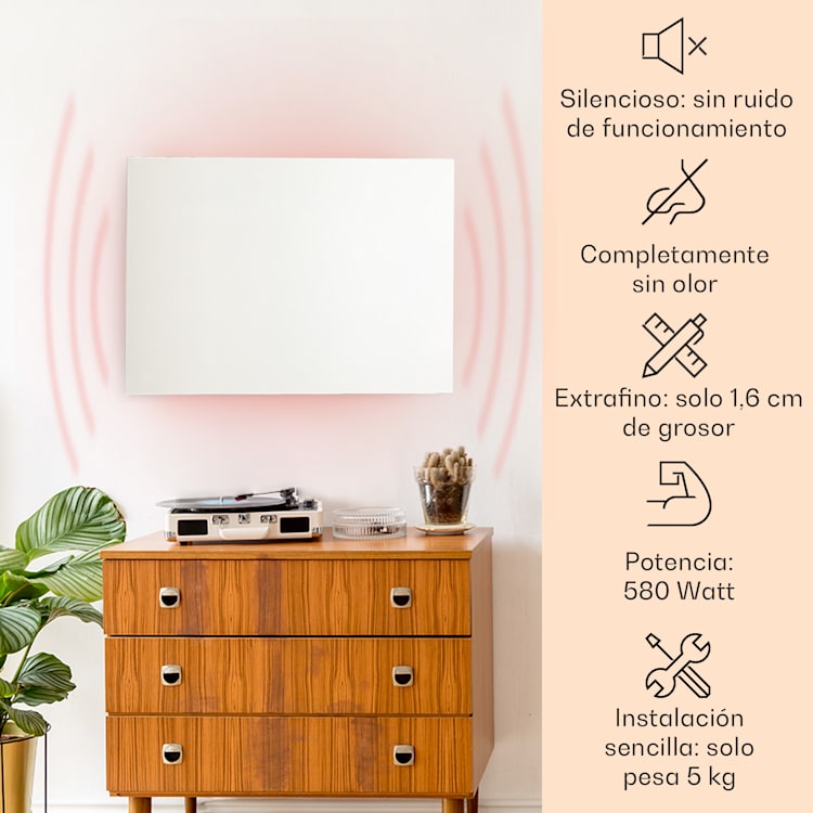 Klarstein Wonderwall Air Infinite Panel calefactor infrarrojo 90x60cm 580W Pared Mando a distancia Blanco 90 x 60 cm / 580 W