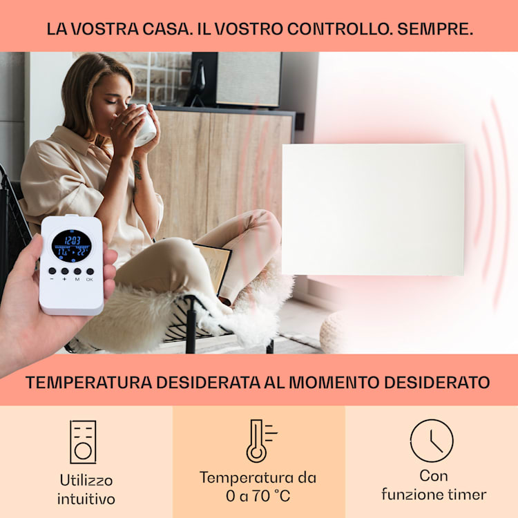 Klarstein Wonderwall Air Infinite, radiatore a infrarossi, 90x60cm, 580W, parete, FB bianco 90 x 60 cm / 580 watts