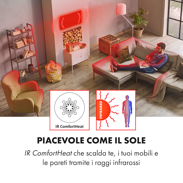 Klarstein Wonderwall Air Infinite, radiatore a infrarossi, 90x60cm, 580W, parete, FB bianco 90 x 60 cm / 580 watts