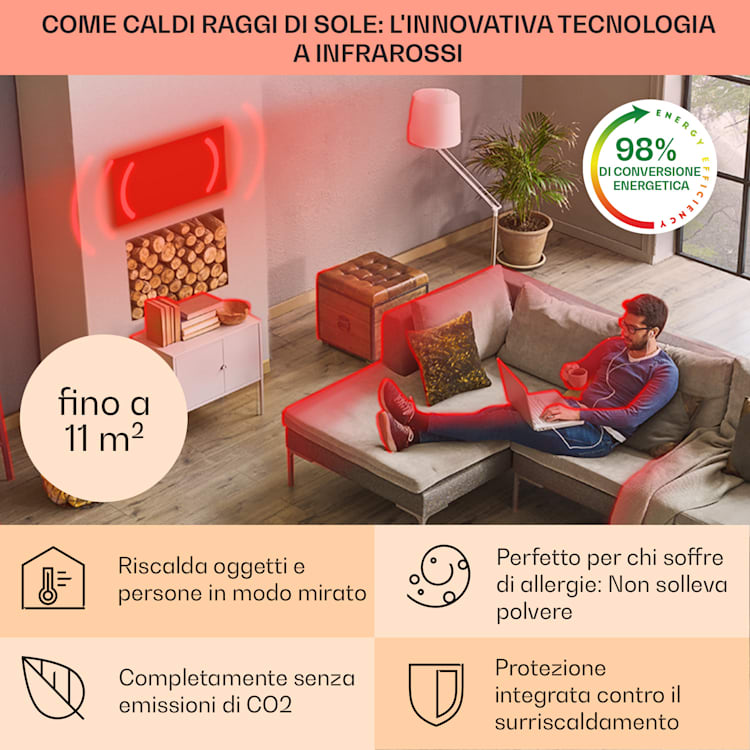 Klarstein Wonderwall Air Infinite, radiatore a infrarossi, 90x60cm, 580W, parete, FB bianco 90 x 60 cm / 580 watts