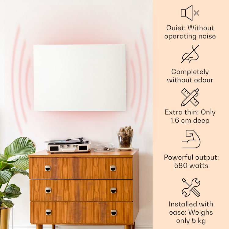 Wonderwall Air Infinite, infrardeči grelec, 90 x 60 cm, 580 W, stenski, daljinski upravljalnik, bela 90 x 60 cm / 580 watts