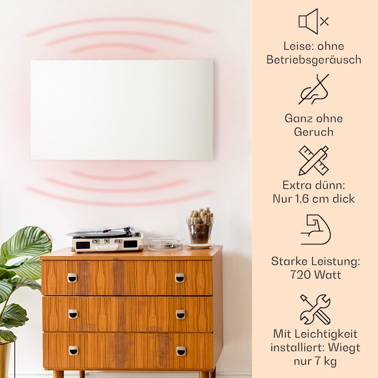 Klarstein Wonderwall Air Infinite, radiatore a infrarossi, 120x60cm, 720W, parete, FB, bianco 120 x 60 cm / 720 watts