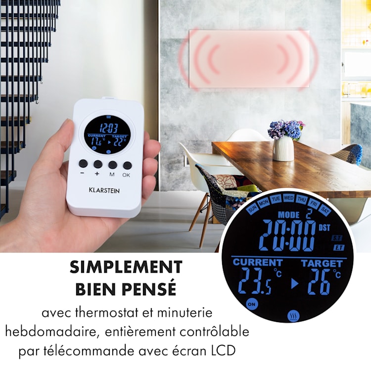 Klarstein Wonderwall Air Infinite radiateur infrarouge 120x60 cm 720 W mural FB blanc 120 x 60 cm / 720 watts