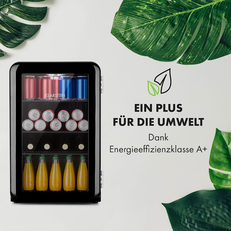 PopLife Getränkekühler Kühlschrank 70 Liter 0-10 °C Retro-Design LED Schwarz
