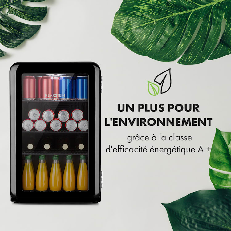 Réfrigérateur à boissons PopLife 70 litres 0-10°C design rétro LED Noir