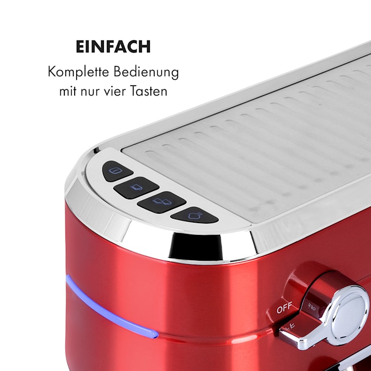 Futura Espressomaker 20 bar 1450 Watt 20 bar Wassertank: 1,25 Liter rostfreier Edelstahl Rot