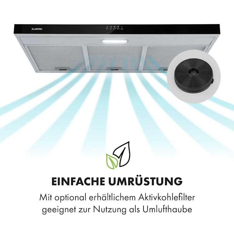 Contempo Unterbau-Dunstabzugshaube 90cm 175m³/h LED Edelstahl Acryl Schwarz