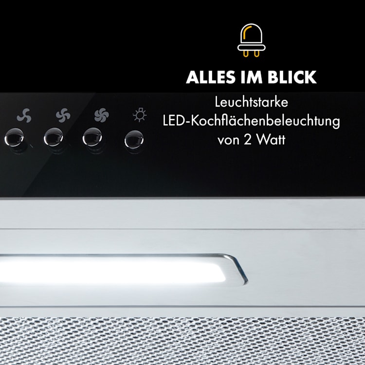 Contempo Unterbau-Dunstabzugshaube 90cm 175m³/h LED Edelstahl Acryl Schwarz
