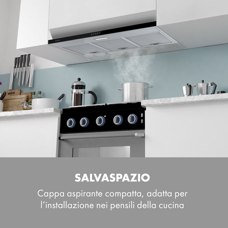 Contempo 90, cappa aspirante, 175m³/h, LED, acciaio inox, acrilico, nero