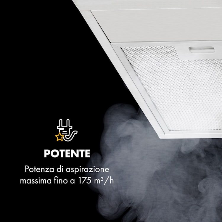 Contempo 90, cappa aspirante, 175m³/h, LED, acciaio inox, acrilico, nero