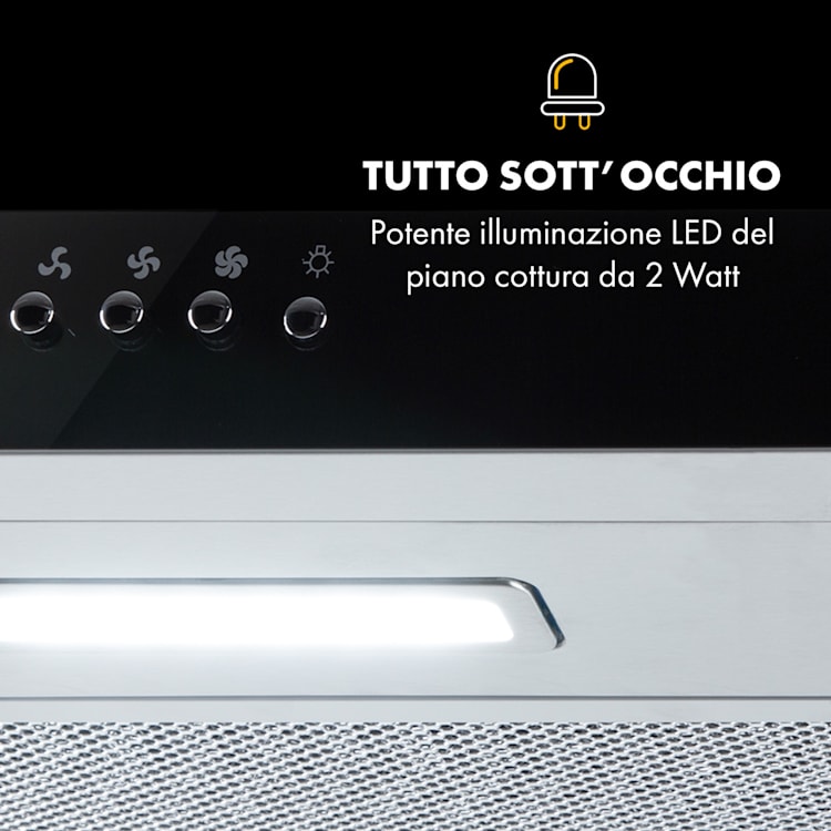 Contempo 90, cappa aspirante, 175m³/h, LED, acciaio inox, acrilico, nero
