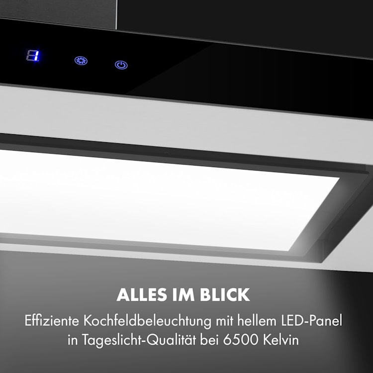 Ilona Brilliant Edition Wandabzugshaube 90cm 622m³/h Touch EEC B LED Glas Edelstahl 90 cm | Schwarz