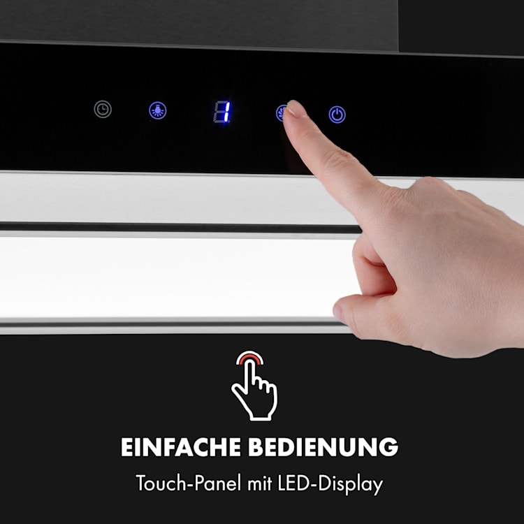 Ilona Brilliant Edition Wandabzugshaube 90cm 622m³/h Touch EEC B LED Glas Edelstahl 90 cm | Schwarz
