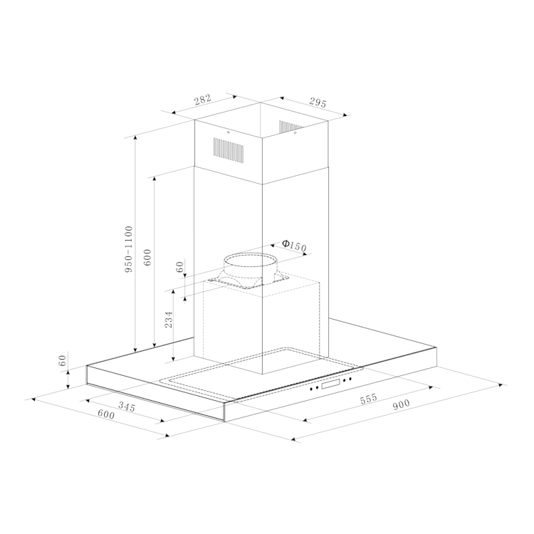 Valeria Brilliant Edition Inselhaube 90cm 643m³/h Touch EEC B LED Glas Edelstahl Schwarz