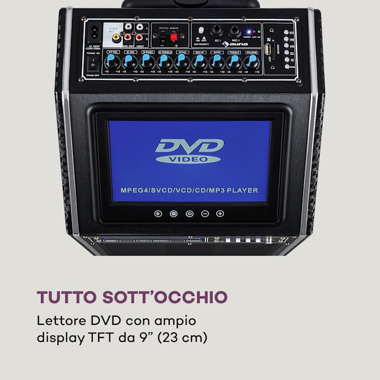 DisGo Box 2100 DVD Impianto PA Portatile, 300W max., Display TFT 9", DVD