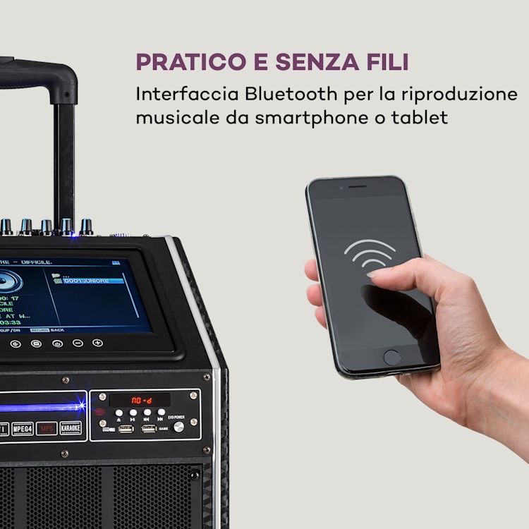 DisGo Box 2100 DVD Impianto PA Portatile, 300W max., Display TFT 9", DVD