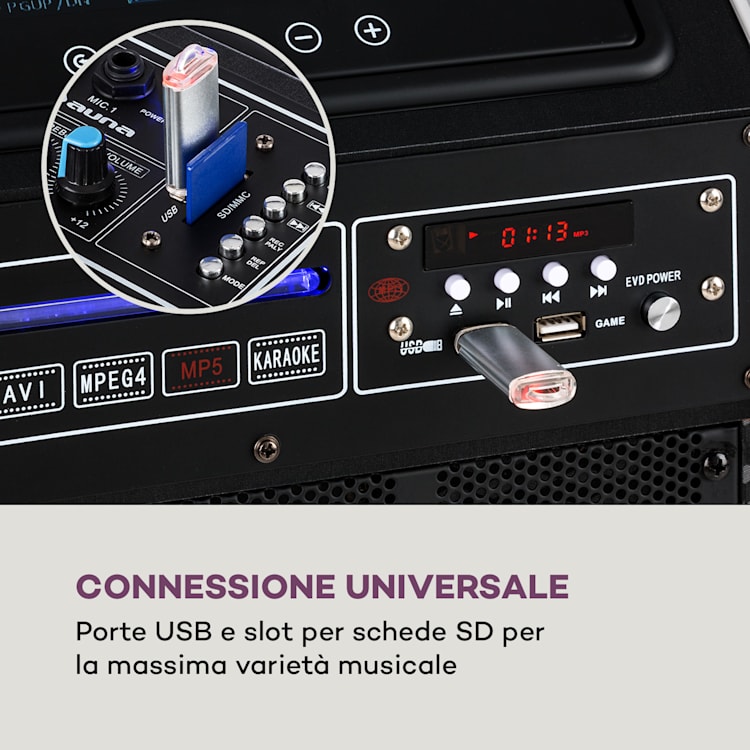 DisGo Box 2100 DVD Impianto PA Portatile, 300W max., Display TFT 9", DVD