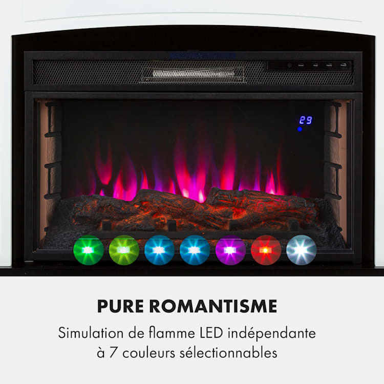 Lucerne Smart Cheminée électrique 1000/2000W LED 18-27 °C Minuteur hebdomadaire