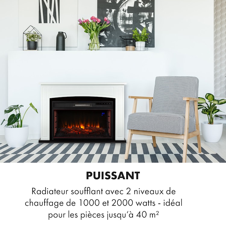 Lucerne Smart Cheminée électrique 1000/2000W LED 18-27 °C Minuteur hebdomadaire