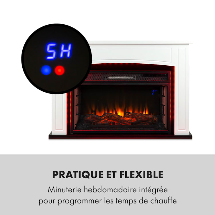 Lucerne Smart Cheminée électrique 1000/2000W LED 18-27 °C Minuteur hebdomadaire