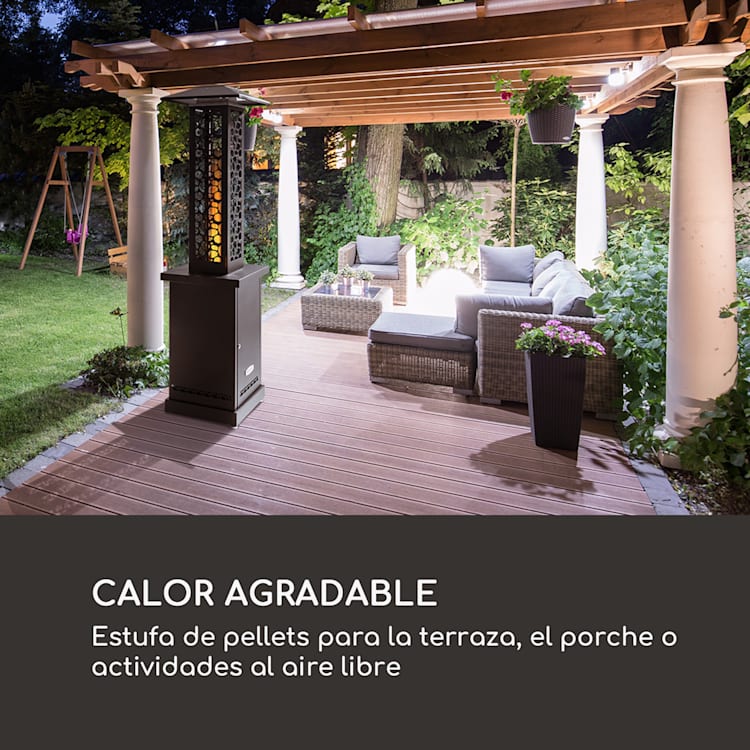 Heat Hunter Estufa de pellets para terrazas 12,2 kW móvil acero inoxidable color negro Negro