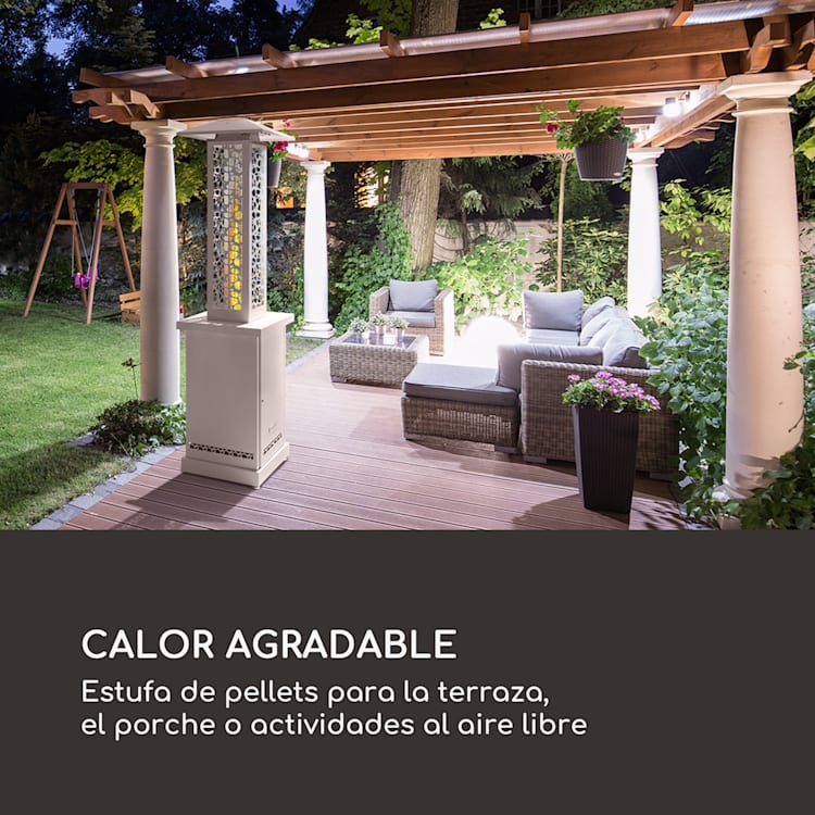 Heat Hunter Estufa de pellets para terrazas 12,2 kW móvil acero inoxidable color blanco Blanco