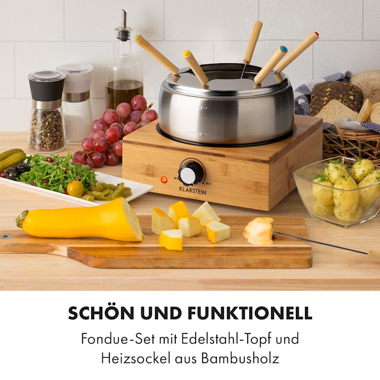 Bambus Fondue Edelstahl-Topf 800W