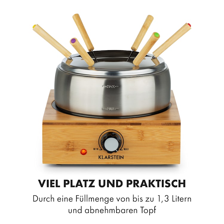 Bambus Fondue Edelstahl-Topf 800W