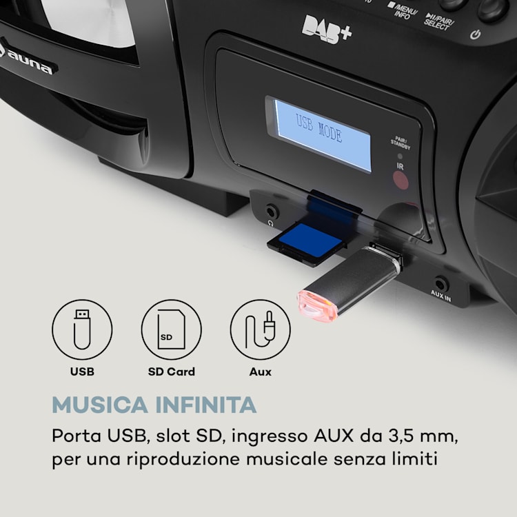 Soundblaster DAB, Boombox, Bluetooth, CD/MP3/USB/AUX, DAB+/FM, LED, 50Wmax.