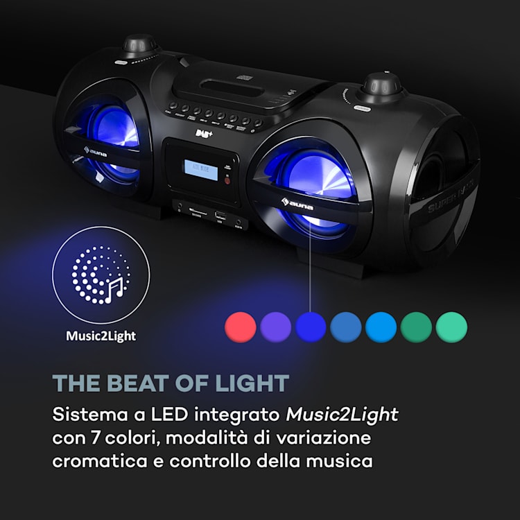 Soundblaster DAB, Boombox, Bluetooth, CD/MP3/USB/AUX, DAB+/FM, LED, 50Wmax.
