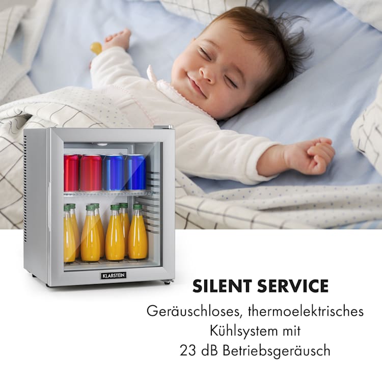 Brooklyn 24 Mini-Kühlschrank Glastür LED Ablage 24_Ltr | Silber