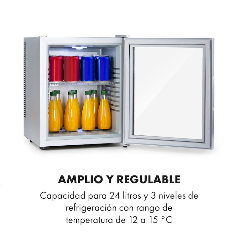 Mini frigorífico Brooklyn 24 puerta de cristal estante LED 24_Ltr | Plata