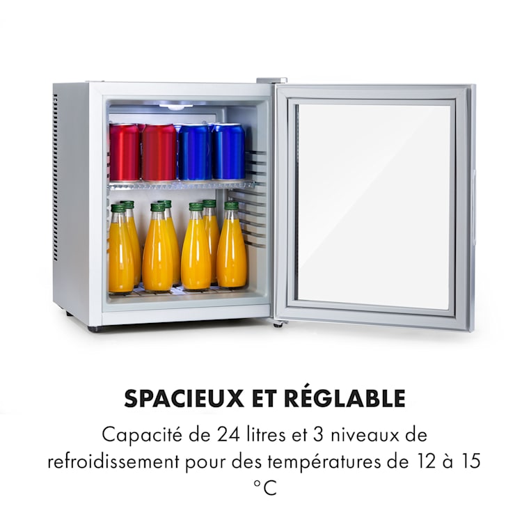 Brooklyn 24 Mini-réfrigérateur porte vitrée compartiments LED 24_Ltr | Argent