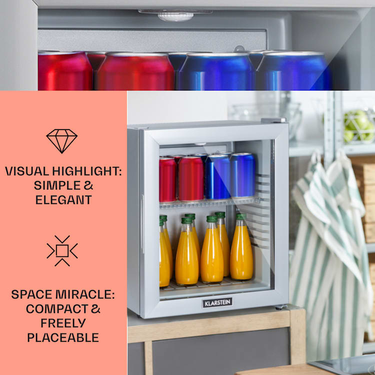 Mini frigorífico Brooklyn 24 porta de vidro LED prateleiras 24 L | Prata Metalizada